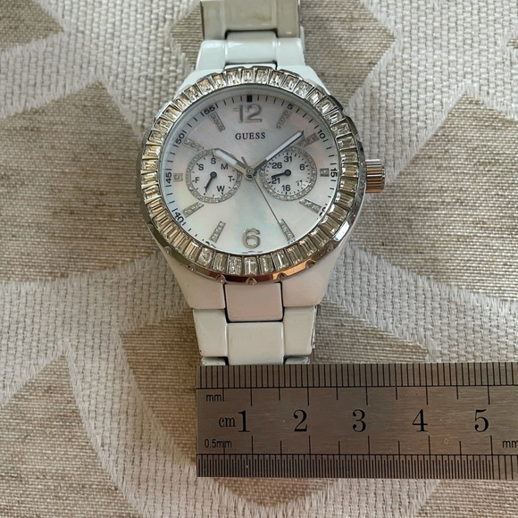 Guess Mother of Pearl Swarovski Crystal Large Face White Bracelet Watch 40mm - Picture 11 of 14